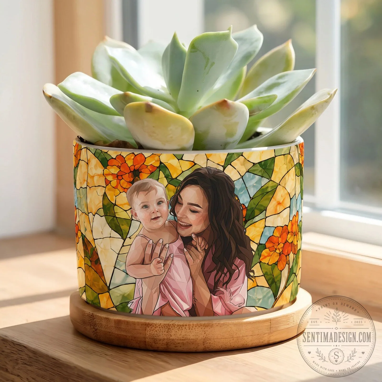 Personalized Photo Stained Glass Pattern Plant Pot for Mom, Custom Mother's Day Gift 9 Personalized Photo Stained Glass Pattern Plant Pot for Mom, Custom Mother