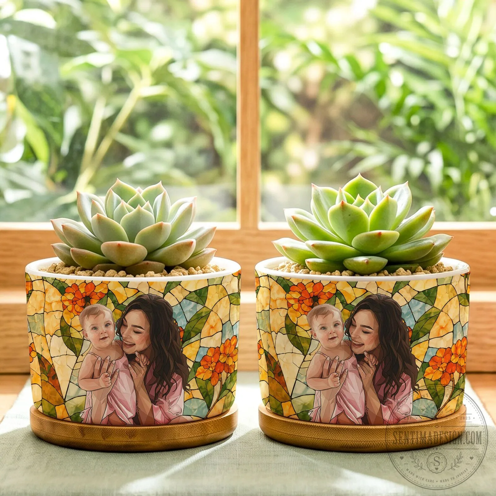 Personalized Photo Stained Glass Pattern Plant Pot for Mom, Custom Mother's Day Gift 11 Personalized Photo Stained Glass Pattern Plant Pot for Mom, Custom Mother